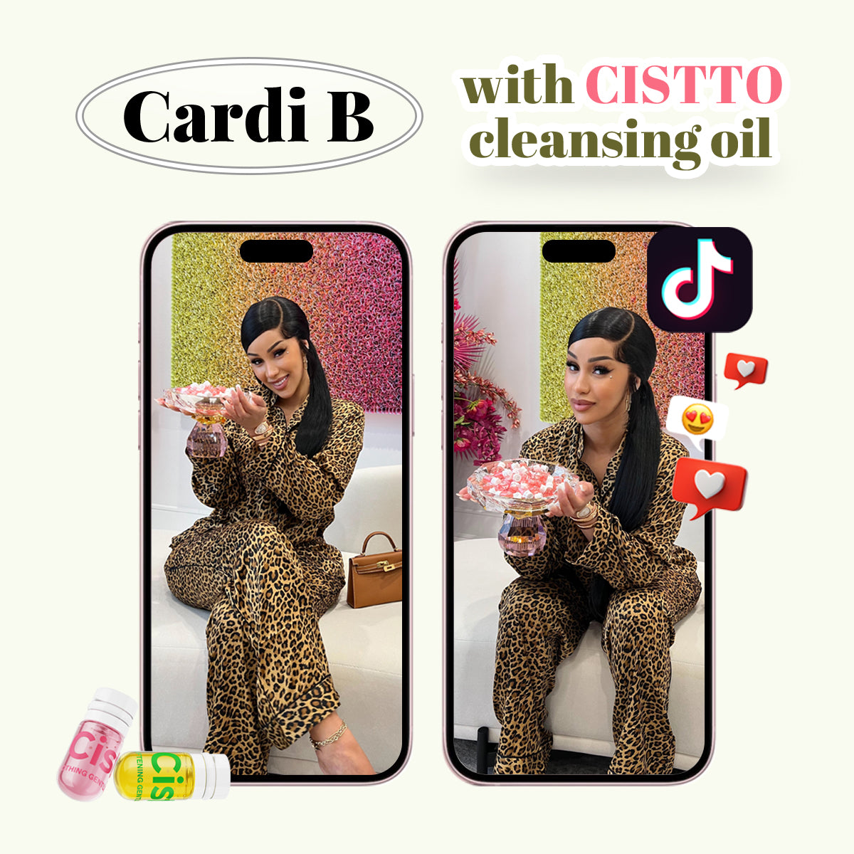 Cardi B With Cistto Natural Cleansing Oil – Waterproof Makeup Remover Oil,Nourishing and Gentle for Sensitive Skin and All Skin Types,Travel-Friendly