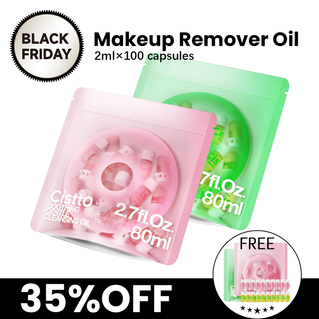 【Black Friday 】Cistto Natural Cleansing Oil – Best for Sensitive & Acne-Prone Skin, Waterproof Makeup Remover Oil – Nourishing & Gentle!, Travel-Friendly  2ml*40 Capsules, Antioxidant Fresh-Seal, Non-comedogenic ，Fragrance and Colorant Free！
 (Green&Pink)